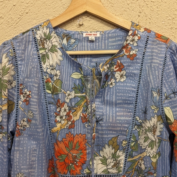 JOHNNY WAS MOSAIC PRAIRIE CURVED HEM BLOUSE S - Picture 4 of 8